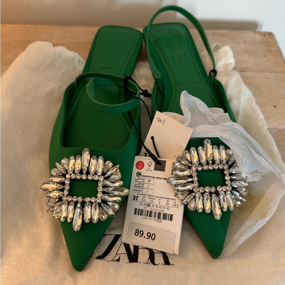 Zara Green Women's Shoes with Crystal Embellishment